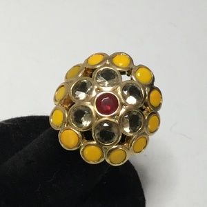 Gold Tone Yellow, Clear, & Reddish Stone Ring